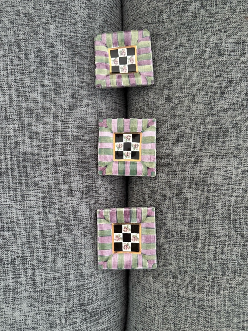 MacKenzie-Childs retired Lavender and Green Checkered Square drawer pulls